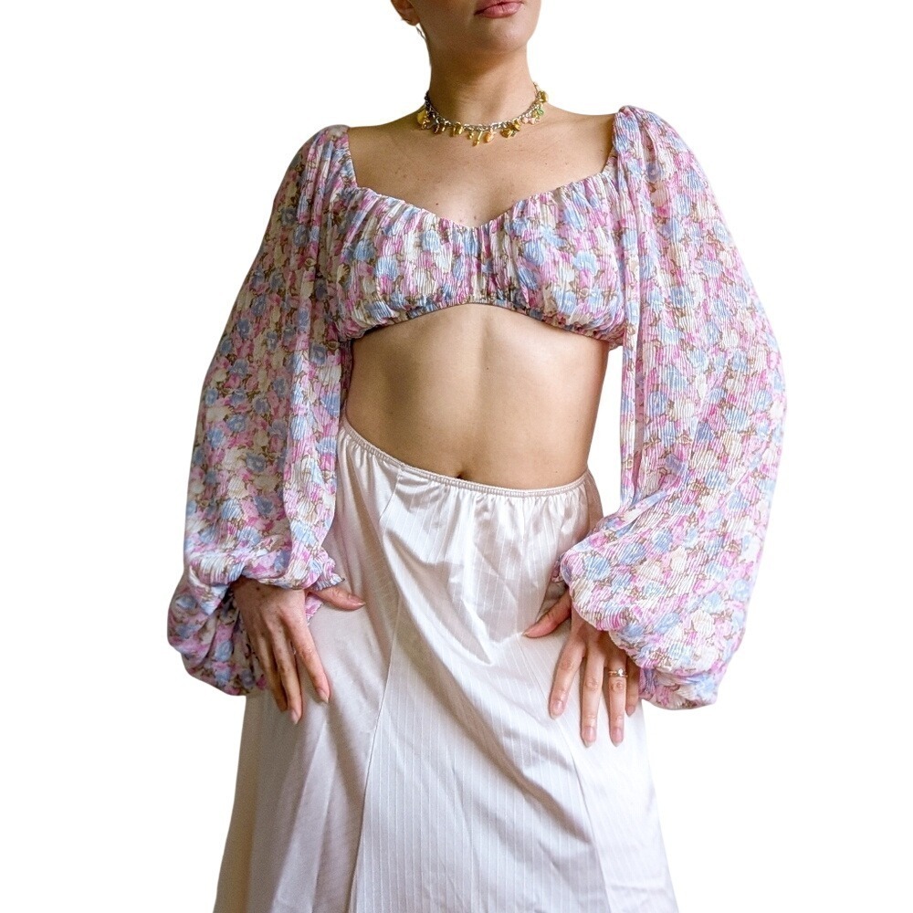 Princess Polly Cottage Romantic Floral Print Balloon Sleeve Peasant Top